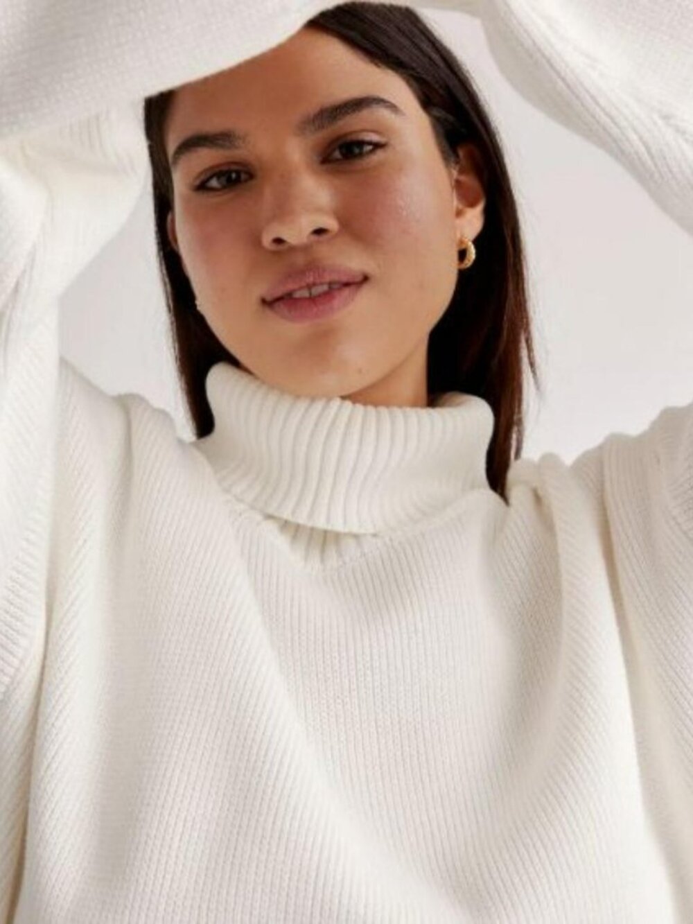 Quince 100% Organic Cotton Turtleneck Sweater Ivory Medium M GUC